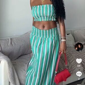 Hill House Green and White Striped Maxi Skirt